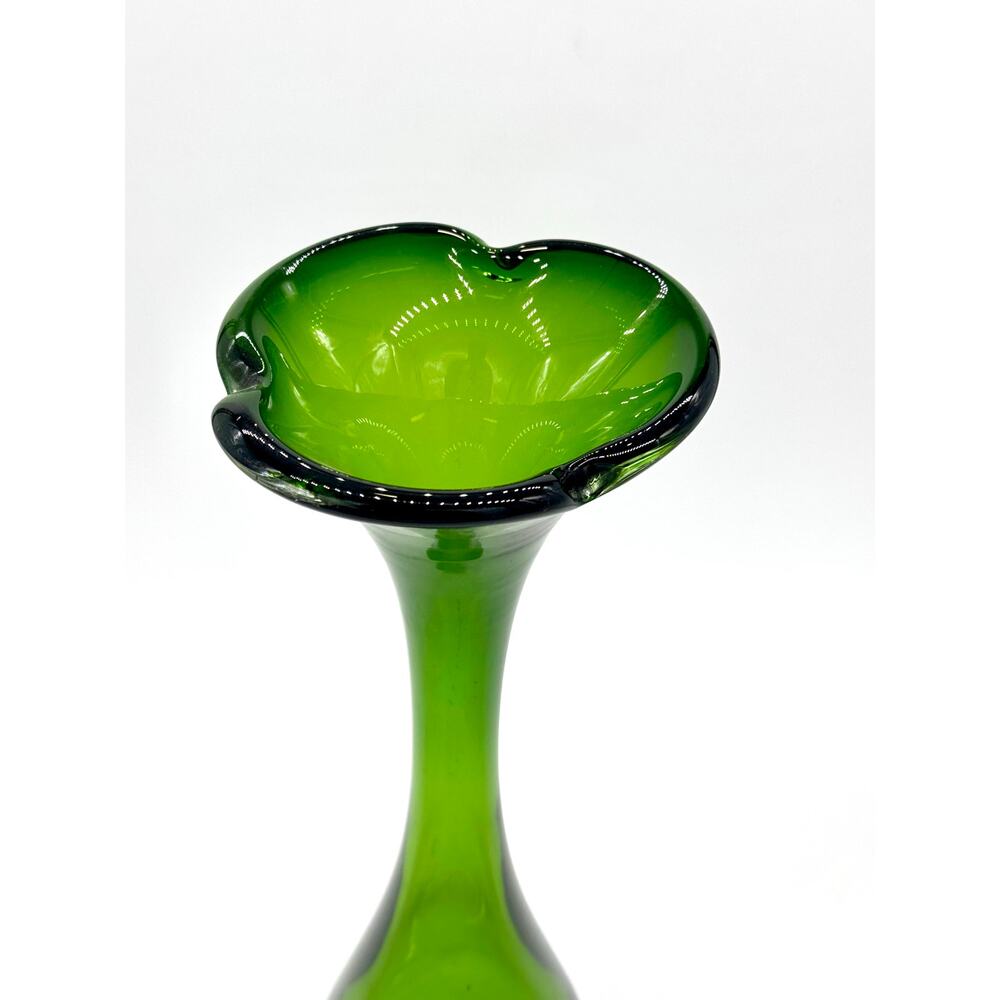 Vase -Vintage 1970s Aseda Glasbruk Sweden Green  Glass 16.5” H